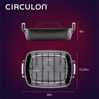 Röstpfanne: Nonstick Roaster Pan mit Easy Serve Rack