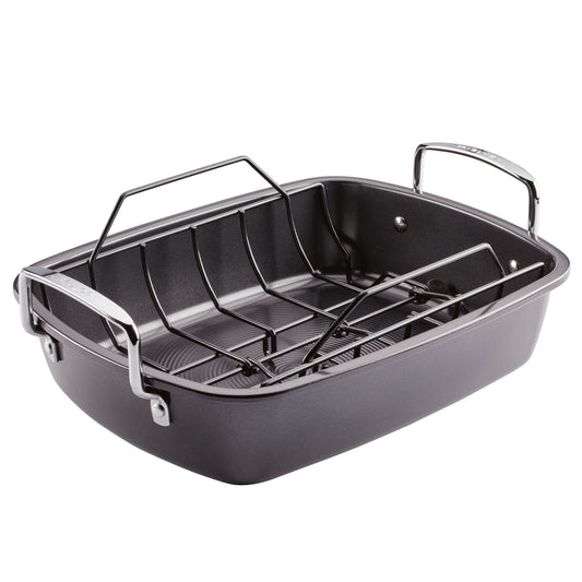 Röstpfanne: Nonstick Roaster Pan mit Easy Serve Rack