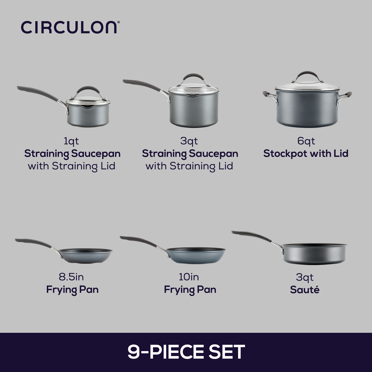 9-Stück A1 ScratchDefenseTM Nonstick-Kochgeschirr-Set